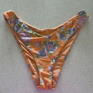 Aerie Orange Floral High Hip Cheeky Bikini Bottom size Large